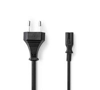 Nedis câble d'alimentation - prise européenne - IEC-320-C7 - droit - nickelé - 2,00 m - plat - PVC - noir - boîte