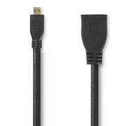 Nedis Câble HDMI micro Type D mâle vers HDMI femelle – 19 broches, Ethernet, 20 cm, noir, rond