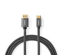 Nedis Câble High Speed HDMI ™ avec Ethernet / HDMI™ mâle / HDMI™ mini mâle / 4K@60Hz / 18 Gbps / 2.00 m / Rond / Coton / Anthracite / Gris Gun Metal / Emballage avec fenêtre transparente