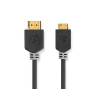 Nedis Câble High Speed HDMI ™ avec Ethernet / HDMI™ mâle / HDMI™ mini mâle / 4K@60Hz / 18 Gbps / 2.00 m / rond / PVC / anthracite / emballage avec fenêtre transparente
