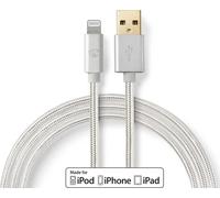 Nedis Câble Lightning / USB 2.0 / Apple Lightning 8 broches / USB-A mâle / 480 Mbps / Plaqué or / 2.00 m / Rond / Tressé / Nylon / Aluminium / Emballage avec fenêtre transparente