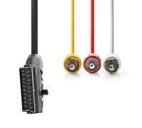 NEDIS Câble péritel - Fiche péritel - 3 fiches RCA - Nickelé - Commutable - 480p - 2 m - Rond - PVC - Label