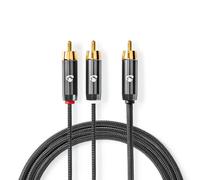 Nedis Câble pour subwoofer / RCA / 2x RCA mâle / Doré / 3.00 m / Rond / 4.5 mm / Gris / Gris Gun Metal / Emballage avec fenêtre transparente