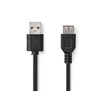 NEDIS Câble USB | USB 2.0 | USB-A Mâle | USB-A Femelle | 480 Mbps | Plaqué nickel | 1.00 m | Rond | PVC | Noir | Étiquette