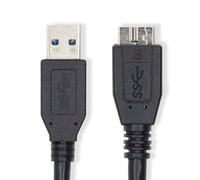 NEDIS Câble USB - USB 3.2 Gen 1 - Connecteur USB-A - Connecteur USB Micro-B - 5 Gbps - Nickelé - 0,50 m - Rond - PVC - Bleu - Sac en plastique