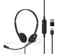 Nedis Casque pour PC - Sur l'oreille - Stéréo - USB Type-A / USB Type-C - Microphone pliable - Noir