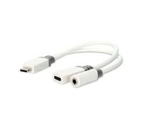 Nedis Adaptateur USB‑C – USB‑C mâle vers USB‑C/3,5 mm femelle, USB 2.0, plaqué or, 0,10 m, blanc