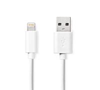Nedis - Câble Lightning USB 2.0 CCGL39300WT20 - USB‑A mâle 480 Mbps, plaqué nickel, 2 m, blanc