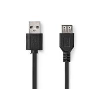Nedis Câble USB CCGL60010BK10 – USB 2.0 USB-A mâle/femelle, 1,00 m, Noir, plaqué nickel