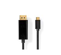Nedis CCGL64352BK20 Câble USB Type-C vers DisplayPort Mâle/Mâle 2m, 3840x2160 60Hz, Contacts Or, AWG 32/20, Diamètre 5mm, Noir