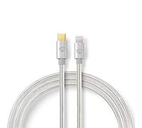 Nedis Câble Lightning CCTB39650AL20 – Lightning mâle vers USB‑C 24 broches mâle, 2 m, aluminium