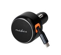Nedis Chargeur de Voiture 30W avec Câble Rétractable USB-C PD Gris foncé