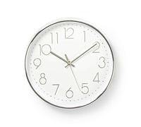 Nedis CLWA015PC30SR Horloge Murale Cercle Blanc/argenté Diamètre 30 cm