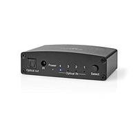 Nedis Commutateur Audio numérique | 4 Voies | Connecteurs - Entrée : DC Power / 4X TosLink | Connecteurs - Sortie TosLink Femelle | Bouton Poussoir/télécommande/Manuel | Métal | Noir