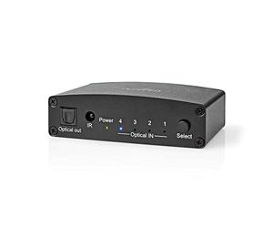 Nedis Commutateur Audio numérique | 4 Voies | Connecteurs - Entrée : DC Power / 4X TosLink | Connecteurs - Sortie TosLink Femelle | Bouton Poussoir/télécommande/Manuel | Métal | Noir
