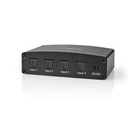 Nedis Commutateur Audio numérique | 4 Voies | Connecteurs - Entrée : DC Power / 4X TosLink | Connecteurs - Sortie TosLink Femelle | Bouton Poussoir/télécommande/Manuel | Métal | Noir