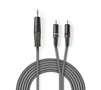Nedis câble audio stéréo - 3.5 mm mâle - 2x RCA mâle - nickelé - 1.50 m - rond - gris foncé - étui en carton