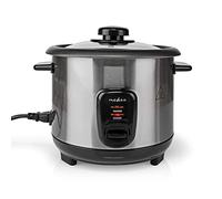 Nedis - Cuiseur à riz - Revêtement anti-adhésif - Bol amovible - Arrêt automatique - Acier inoxydable - Bol intérieur amovible - Jusqu'à 5 portions de riz - 400 W - 1,0 L - Argent