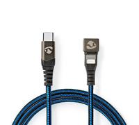 Nedis GCTB39650AL10 : Câble Lightning vers USB-C 1m Noir/Bleu, USB 2.0, 480 Mbit/s, 2.4A/12W, Connecteur coudé, AWG 30/23, Cuivre sans oxygène
