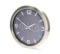 NEDIS Horloge Murale Analogique Mouvement à Quartz Silencieux sans Tac avec Thermomètre Hygromètre Cadre en Acier Inoxydable pour Bureau Maison 30cm Argent/Gris