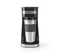 Nedis Cafetière inox KACM300FBK – Gobelet de voyage 0,4 L double paroi anti-goutte noir/argent