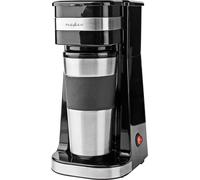 NEDIS KACM300FBK cafetière inox - gobelet de voyage avec couvercle - double paroi isolante - fonction anti-goutte - 1 tasse - 0,4 L - noir/argent