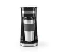 Nedis Cafetière inox KACM300FBK – Gobelet de voyage 0,4 L double paroi anti-goutte noir/argent
