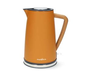Nedis KAWK510EOR Bouilloire - 1,7L - 2200W - Soft-Touch - Poignée Bois - Base 360° - Orange