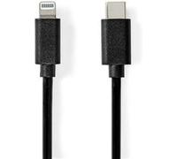 Nedis Lightning Câble USB 2.0 Apple Lightning à 8 broches USB-C™ Mâle 480 Mbps Plaqué nickel 1.00 m Rond PVC Noir Label G
