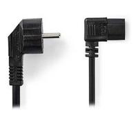 NEDIS Câble d'alimentation | Fiche Contact de Protection | IEC-320-C13 | coudé | coudé | nickelé | 2 m | Rond | PVC | Noir | Sac en Plastique