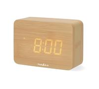 NEDIS Petit réveil numérique en Bois avec Affichage LED avec 3 Niveaux de luminosité, Horloge de Chevet alimentée par USB ou à Piles avec température et Date - Bois