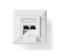 NEDIS Prise murale en réseau, encastrée, port à 2 ports, CAT6, droite, femelle, doré, PVC, couleur blanche