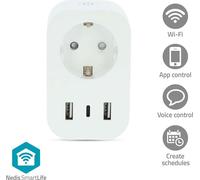 Nedis SmartLife Smart Plug - Wi-Fi - IP21 - compteur de puissance - 3680 W - Type F (CEE 7/7) / 1x USB-C / 2x USB - 0 - 55 °C - Android / IOS - blanc - 1 pièce