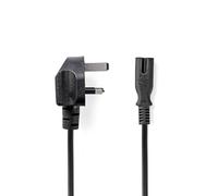 Nedis UK Câble d'alimentation - Fiche UK - IEC-320-C7 - 2,00 m - Oui - 2 x 0,75 mm² - Cuivre - Rond - Nickelé - GB - PVC - Fiche secteur : UK / Type G - 250 V AC - 3 A - Noir