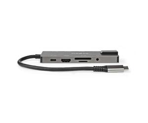 Nedis USB-Adapter | USB 3.2 Gen 1 | USB-C™ Female | HDMI™ Output / RJ45 Female / SD / 2x USB-C™ / 3,5 mm Female / 3x USB-A Female | 5 Gbps | 0.20 m | Rond | Verguld | PVC | Antraciet | Doos