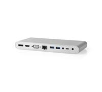 Nedis USB Docking Station / USB 3.2 Gen 1 / USB-C™ mâle / DisplayPort femelle / HDMI™ femelle / RJ45 femelle / VGA femelle / 2x 3.5 mm femelle / 2x USB-C™ / 4x USB-A / 0.20 m / Rond / Nickelé / Tressé