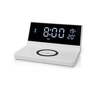 Nedis Réveil et chargeur sans fil WCACQ20WT – Qi 5/7.5/10/15 W, USB-A, 2 alarmes, Snooze – Blanc