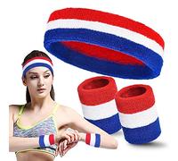 nedit Bandeau Sport + Poignets - Kit Supporter France/Bleu Blanc Rouge/Drapeau France/Couleur Tricolore/Stick Foot France | Allez Les Bleus (Bandeau + Poignets)