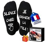 nedit Chaussettes Humoristique - Cadeau Original - Taille Unique extensible 39/45 (FR/ES, Alpha/lettres, Taille unique, Taille normale, Taille normale, Noir, SILENCE CHÉRI, JE REGARDE LA TÉLÉ !)