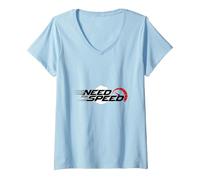 Need for Speed Cars Racing Compteur de Vitesse Graphique T-Shirt avec Col en V, Femme, Bleu Céleste, S