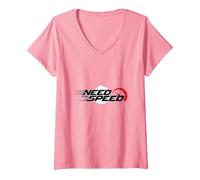 Need for Speed Cars Racing Compteur de Vitesse Graphique T-Shirt avec Col en V, Femme, Rose, M