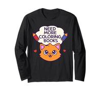 Need More Coloring Books Cute Cat & Colored Pencil Design Manche Longue