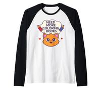 Need More Coloring Books Cute Cat & Colored Pencil Design Manche Raglan
