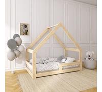 Need Sleep lit cabane Enfant 80x160 cm avec Barriere symétrique en Bois d'épicéa de Couleur Naturelle
