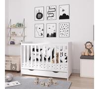 Need Sleep Lit de bébé Lilia - 120 x 60 cm - Réglable en hauteur - Lit d'appoint évolutif - Lit d'appoint pour nouveau-né - Blanc (avec tiroir, 120 x 60 cm)