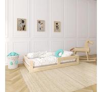 Need Sleep lit Montessori lit au Sol lit Enfant 90x200 cm avec barrière et sommier à Lattes lit bébé lit Bas lit Simple en Bois Fille Garcon 2 Ans