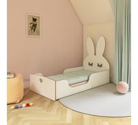 Need Sleep Montessori - Lit de sol pour enfant - 70 x 160 cm - Avec protection anti-chute - Sommier à lattes - Lit bas - En MDF - Pour fille, lapin