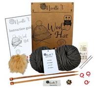 Needle It® Kit Tricot Bonnet Complet Gris - Bonnet en Laine à Tricoter soi-même pour Enfant et Adulte - Kit Complet avec Aiguilles, pelotes et Notice - Laine française Gris G