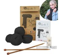 Needle It® Kit Tricot pour débutant adulte complet avec aiguilles à tricot - Écharpe en laine à tricoter soi-même - Idée Cadeau (Noir) - Tuto vidéo inclus - Made in France