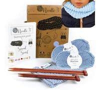 Needle It® Kit Tricot Tour de cou Bleu en laine pour débutant avec aiguilles à tricot - Snood à tricoter soi-même - Pour enfant ou adulte - Idée Cadeau - Loisir créatif - Bleu